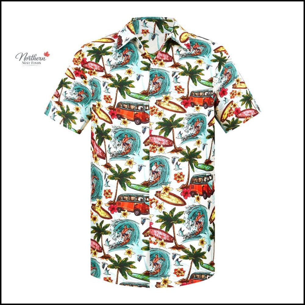 Men's Hawaiian Shirt Short Sleeve Button Down Tropical Beach Casual